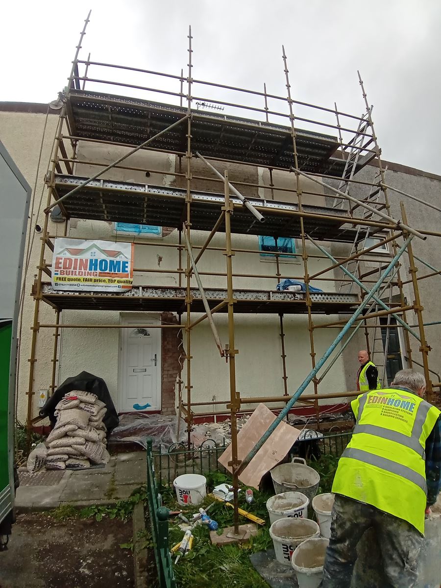 rendering Edinburgh with scaffolding visible around the house