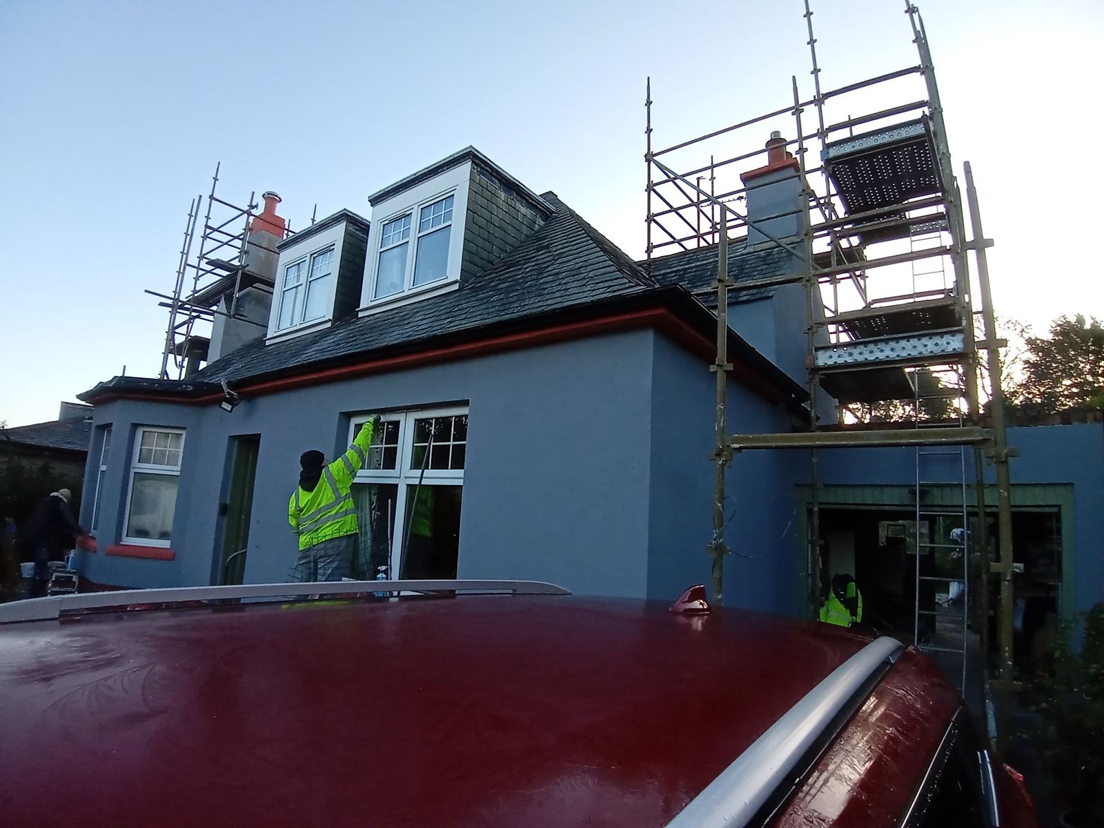 roughcast render Edinburgh on a wall with scaffolding