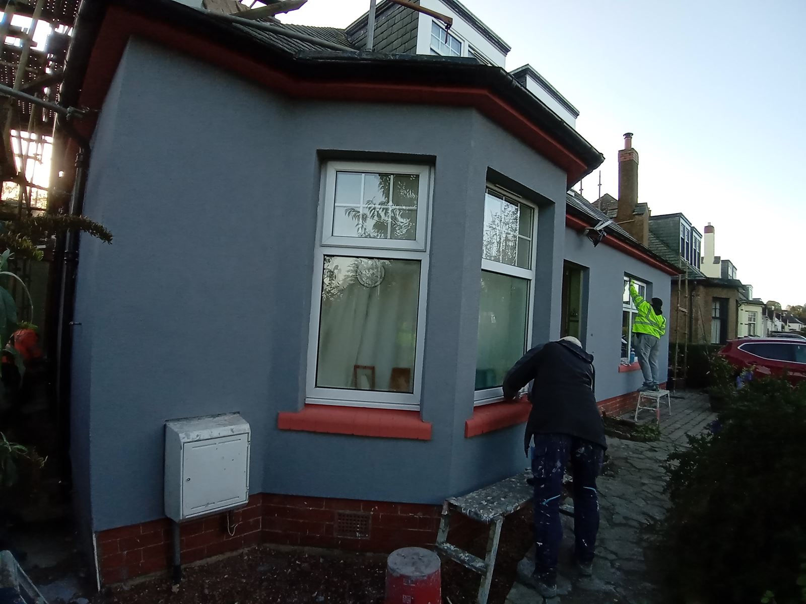 rendering Edinburgh near windows and scaffolding