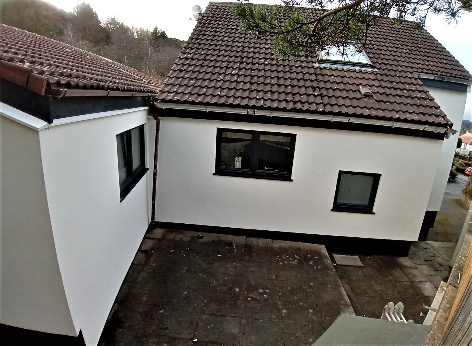 side wall finished with roughcast render Edinburgh