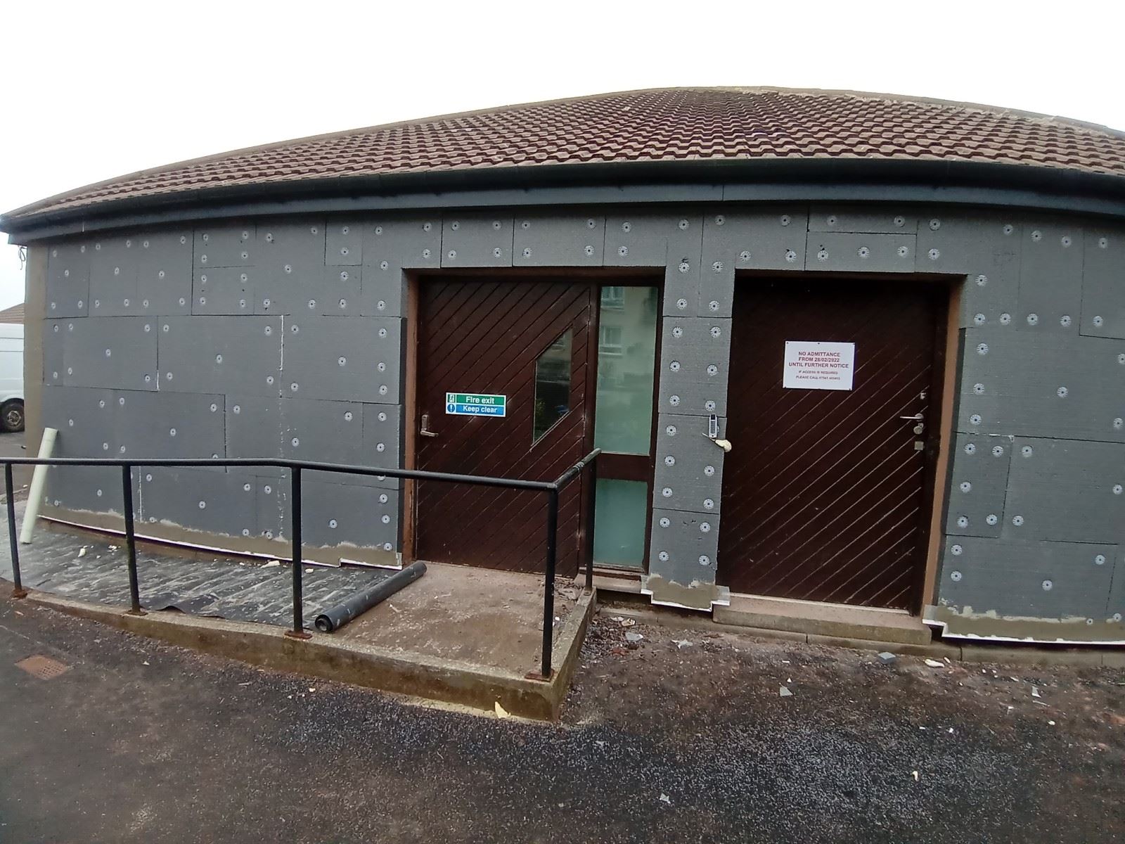 main doorway prepared for roughcast repair
