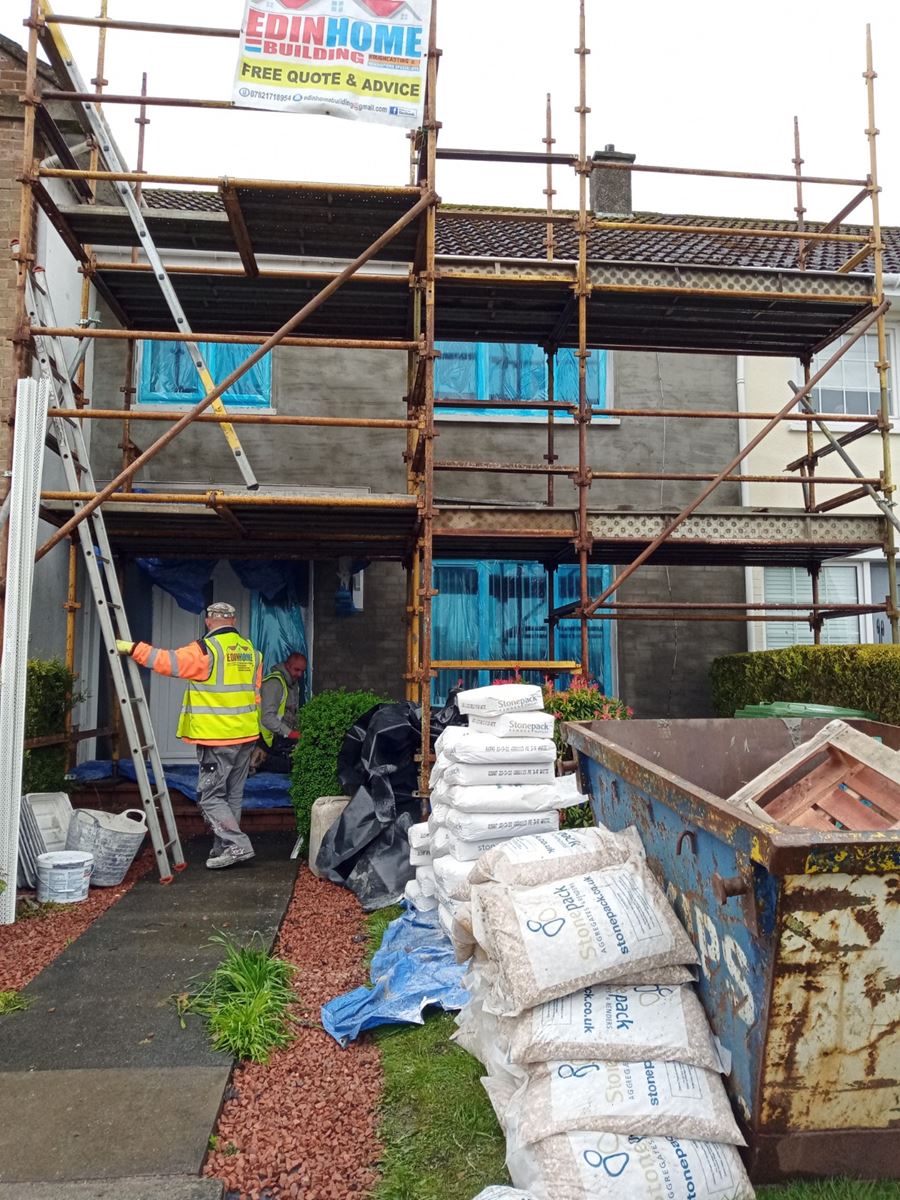 external wall insulation Edinburgh under scaffolding renovation works