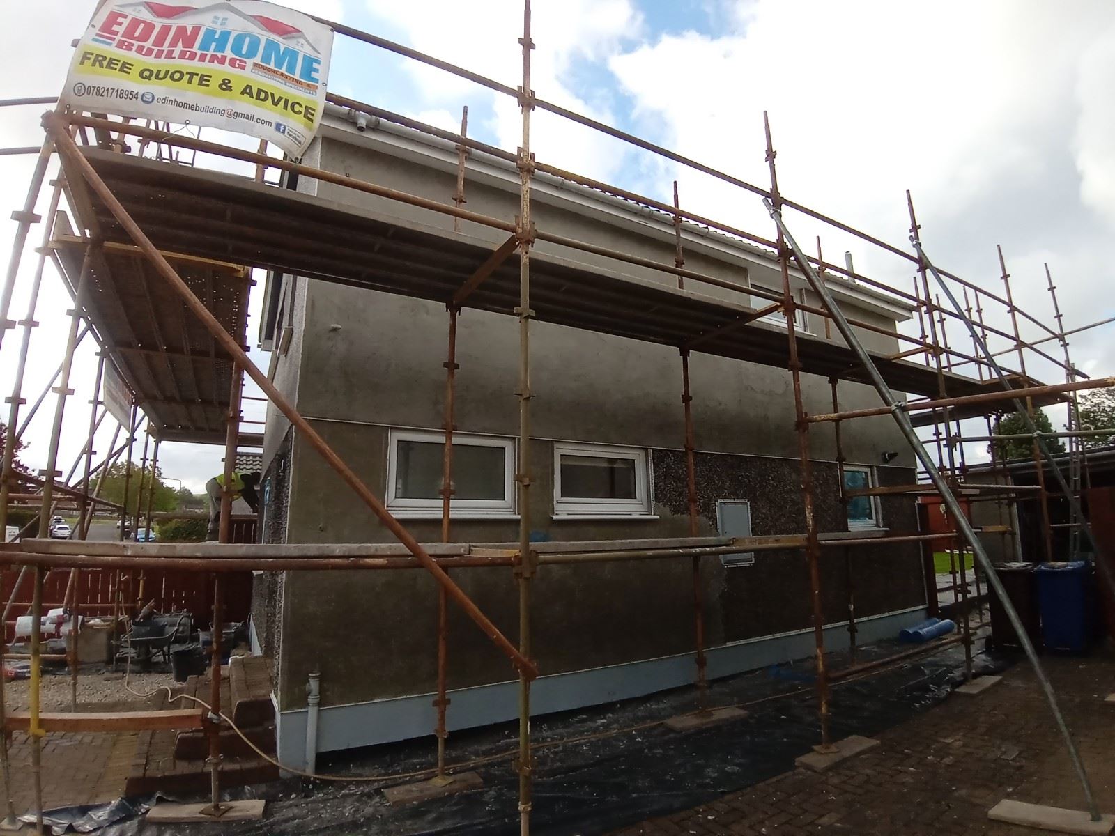 Rendering Edinburgh on rear elevation with scaffold and banner