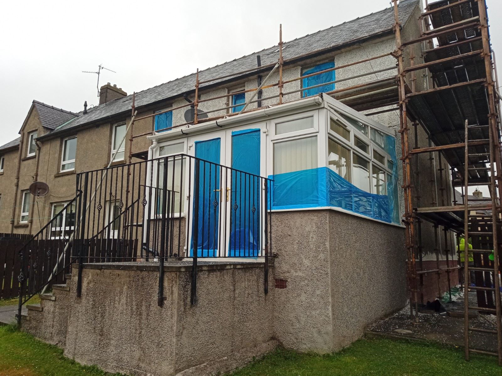 Rendering Edinburgh on gable elevation prepared for new coat
