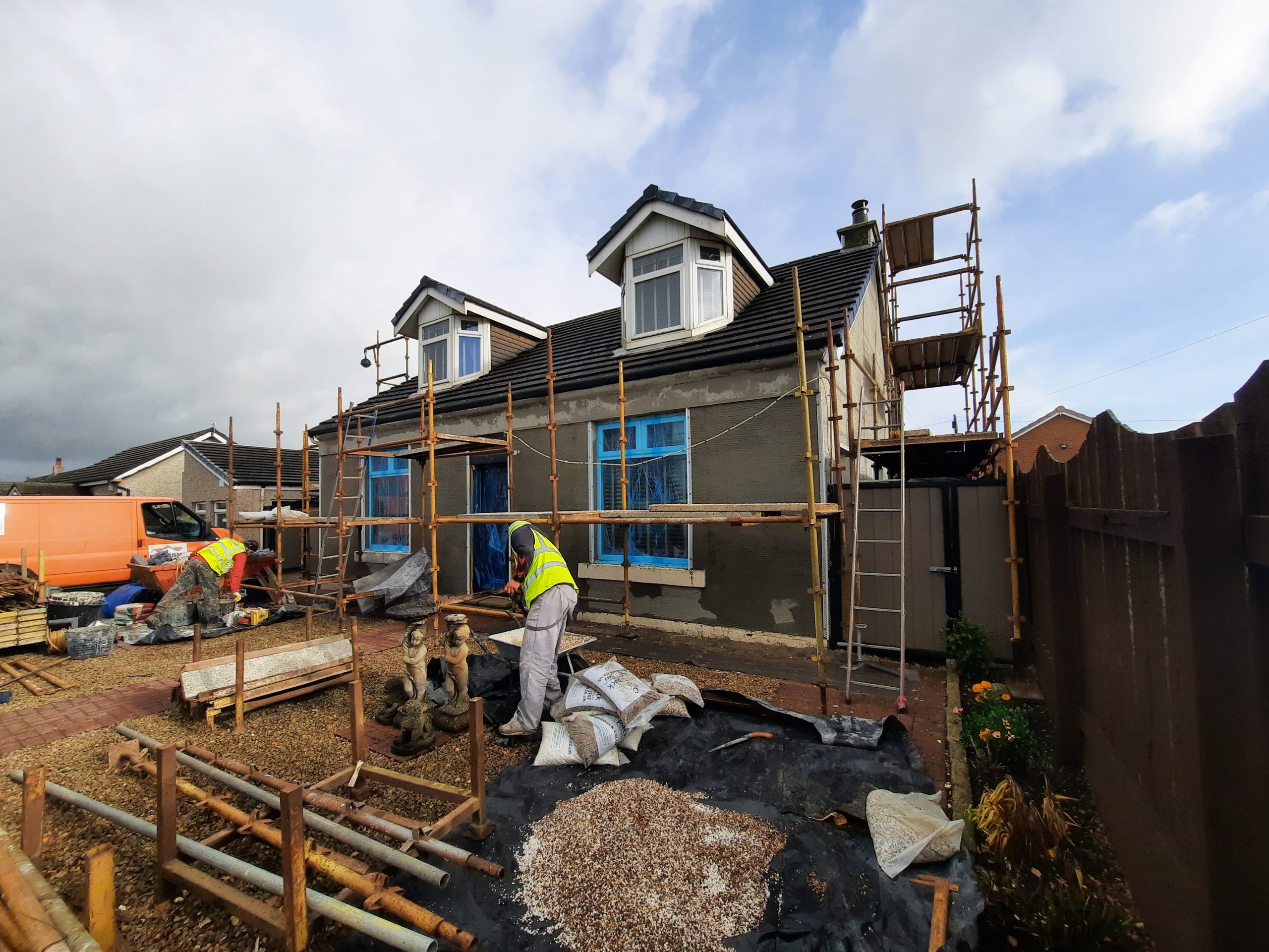 construction site progress on roughcast repair