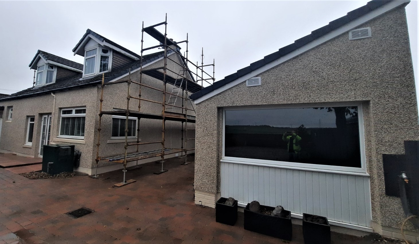 side gable with scaffolding for house rendering Edinburgh