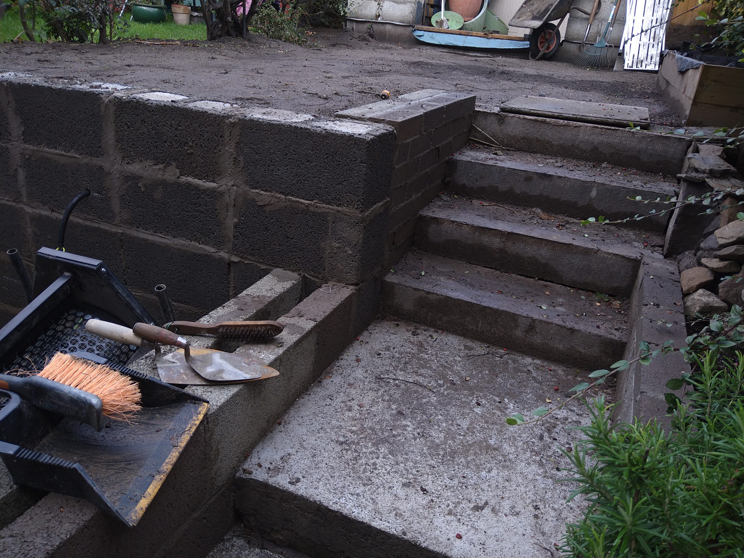old garden steps before roughcast repair
