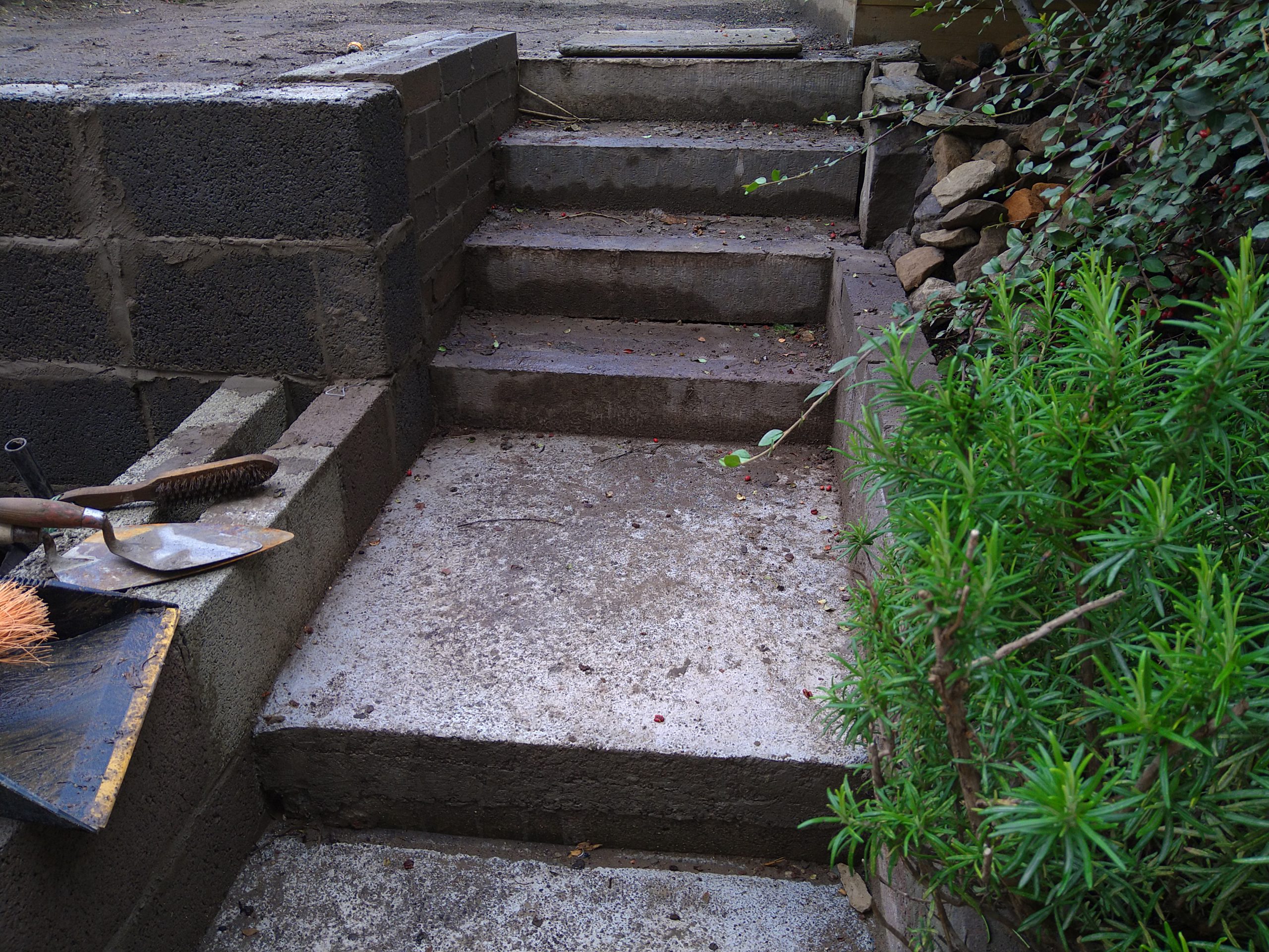 old garden steps before roughcast repair