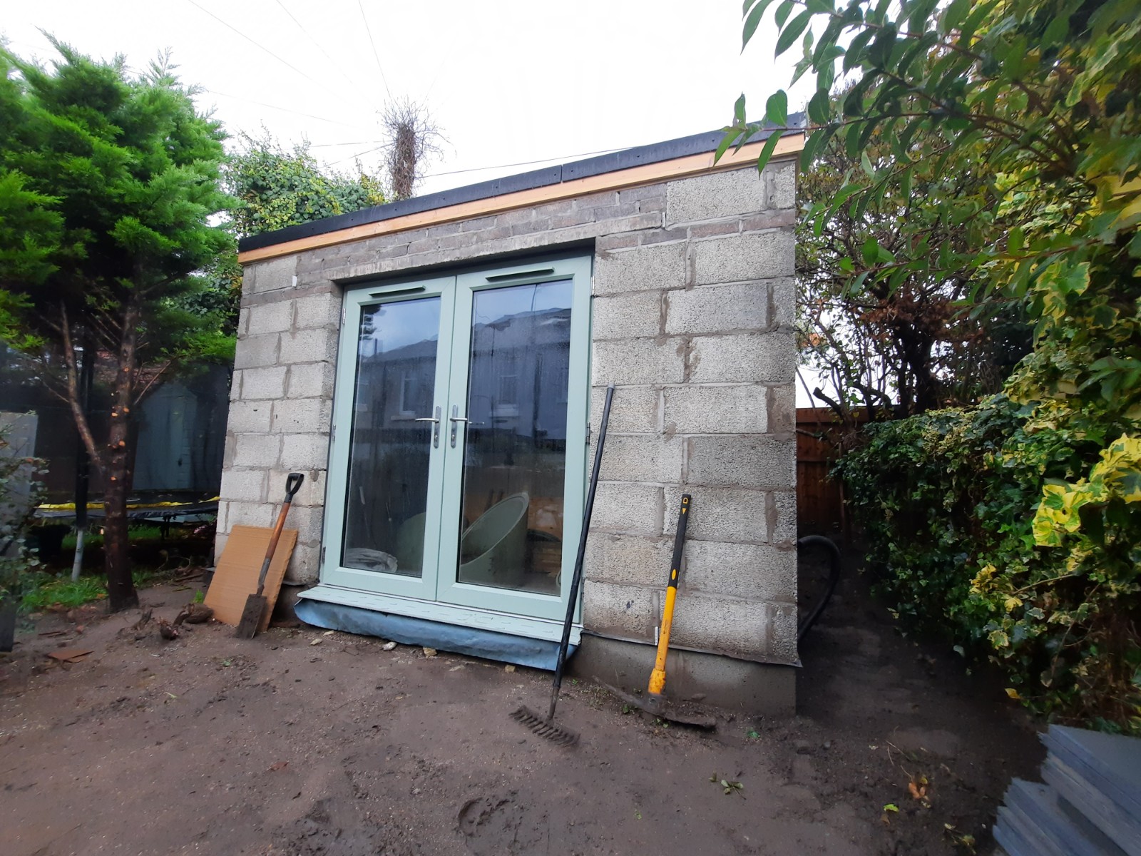 patio doors on blockwork awaiting roughcast render Edinburgh
