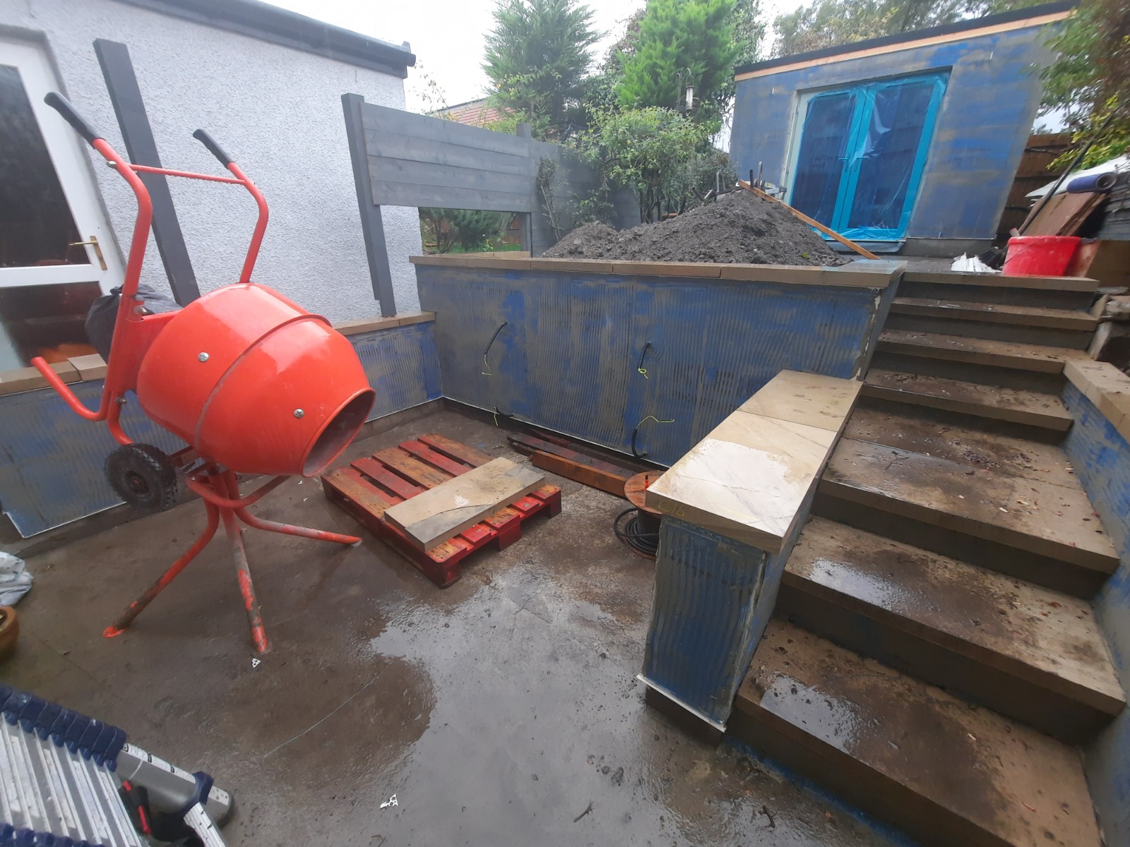 stair retaining walls prepared for house rendering Edinburgh