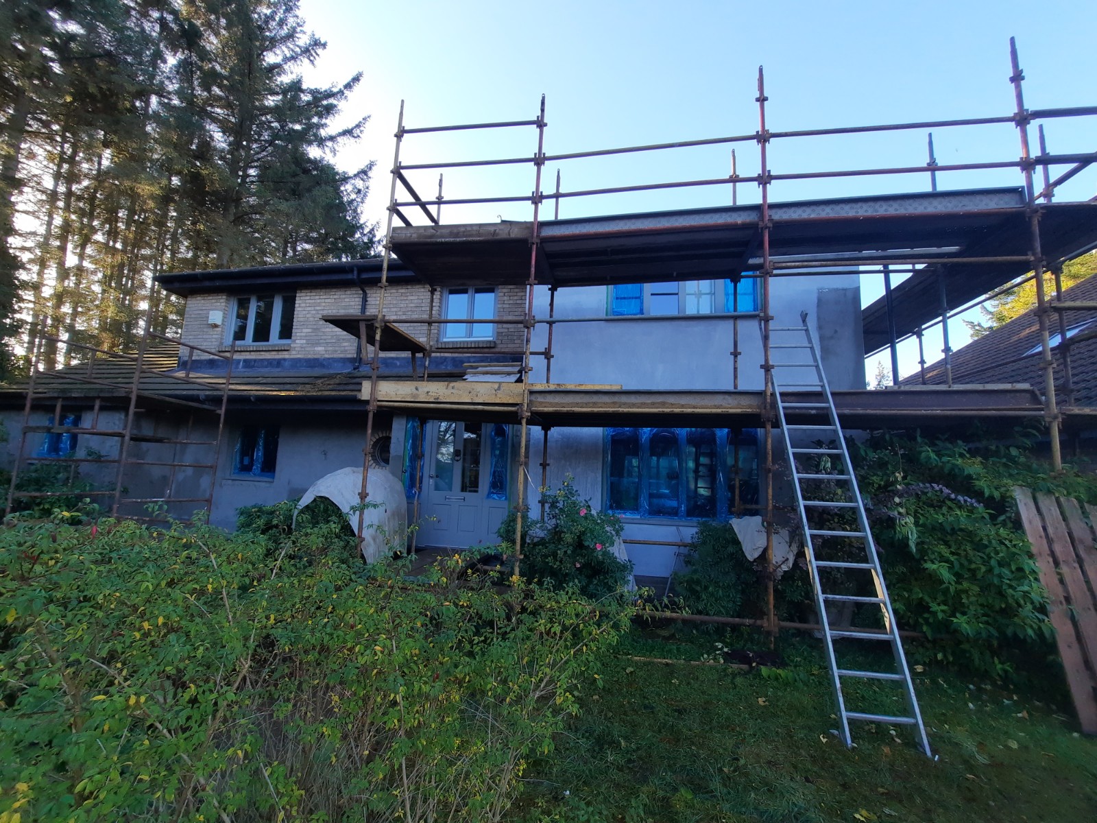 scaffolding in place for external wall insulation Edinburgh