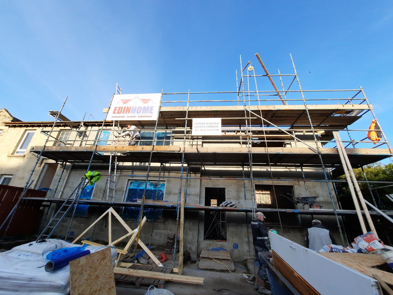 construction site progress with house rendering Edinburgh