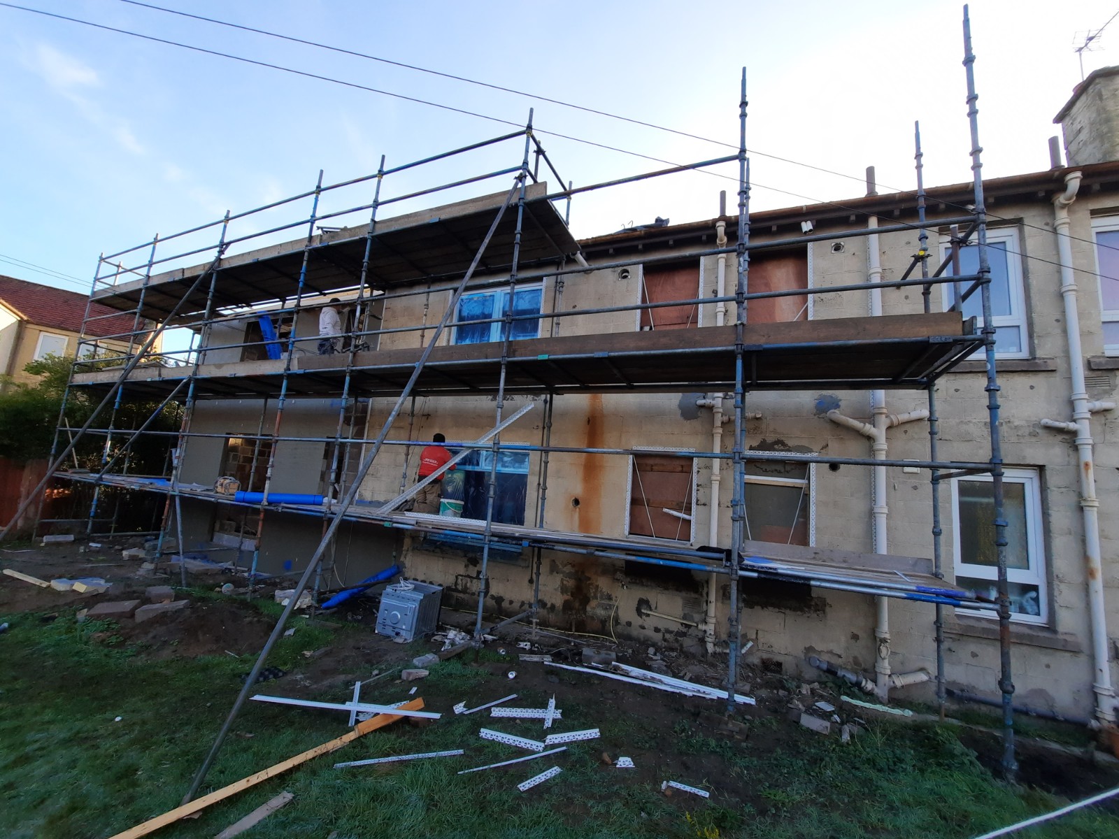 front elevation mid renovation for solid wall insulation Edinburgh