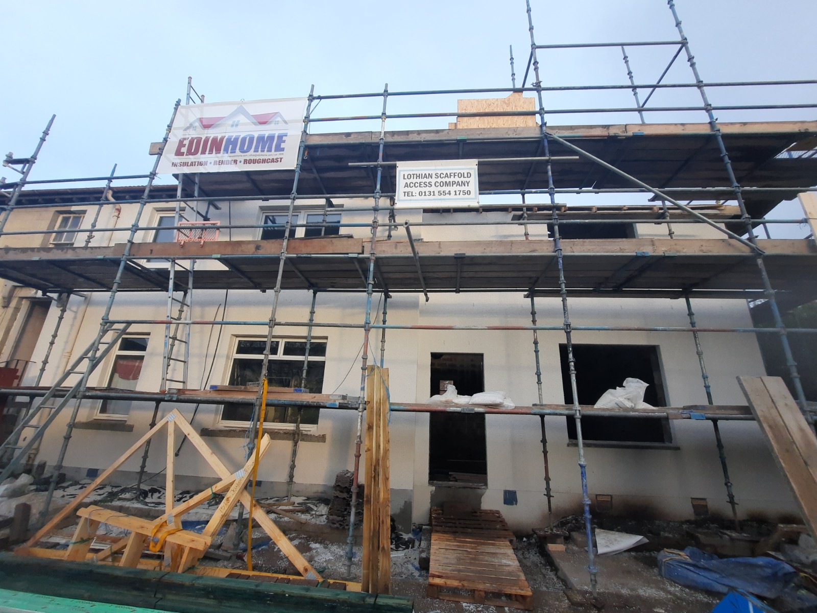 front renovation work during roughcast repair
