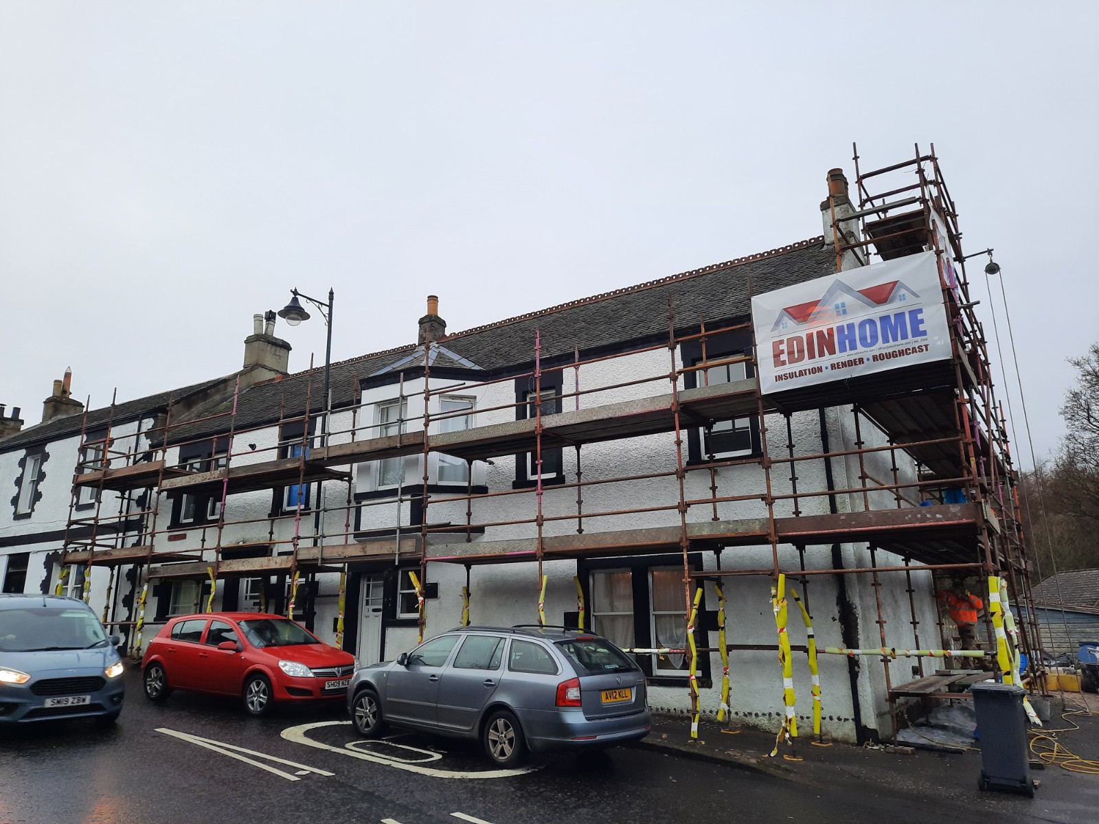 street view with scaffolding during roughcaster Edinburgh project
