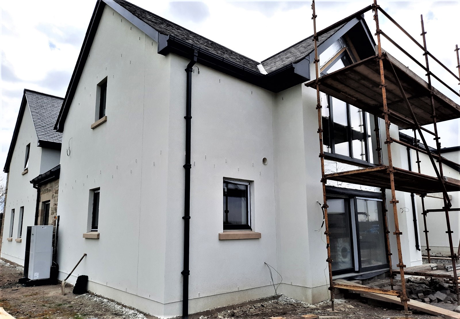 corner angle of white roughcasting Edinburgh finish