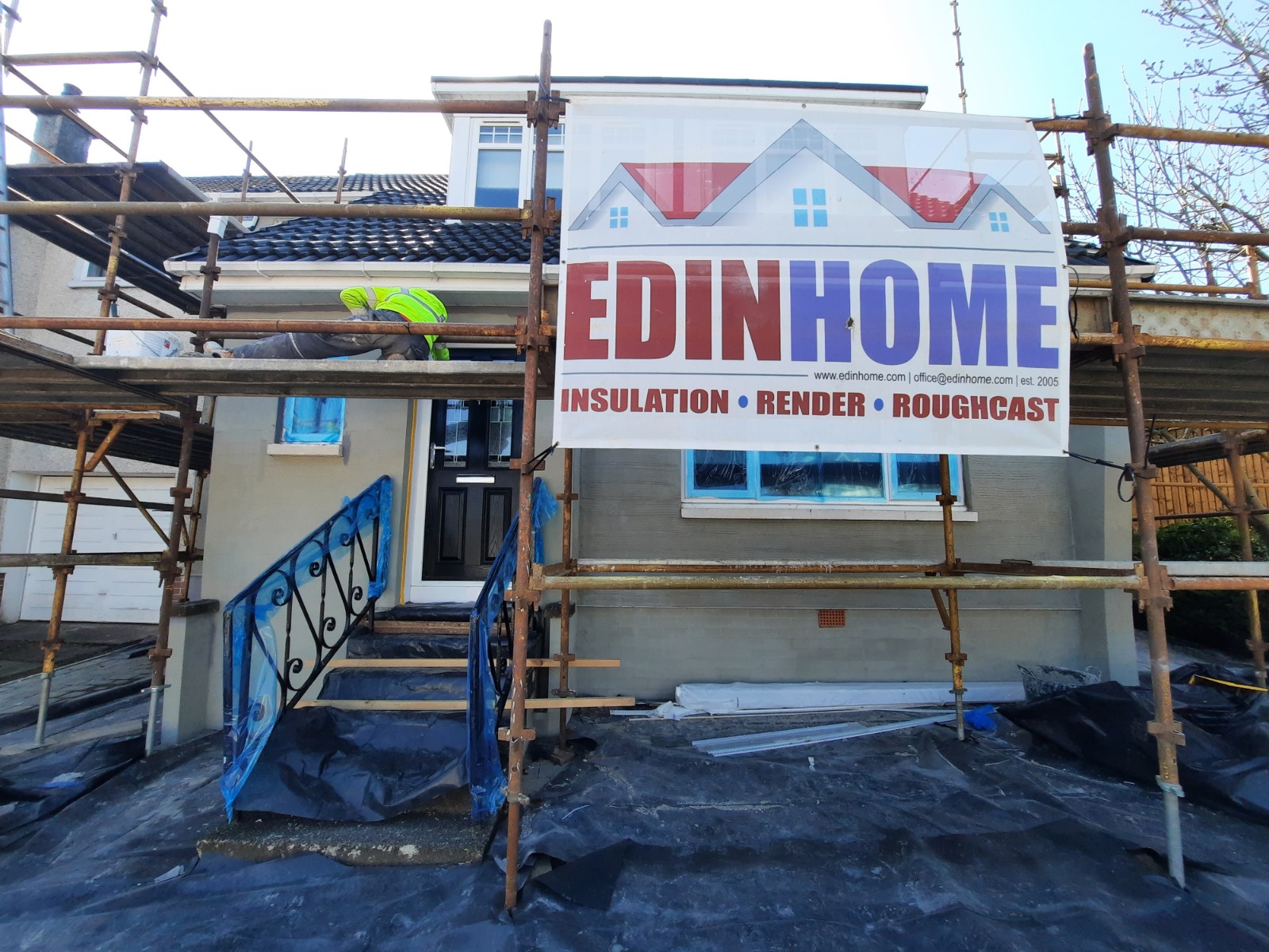 sunny day roughcast repair in progress