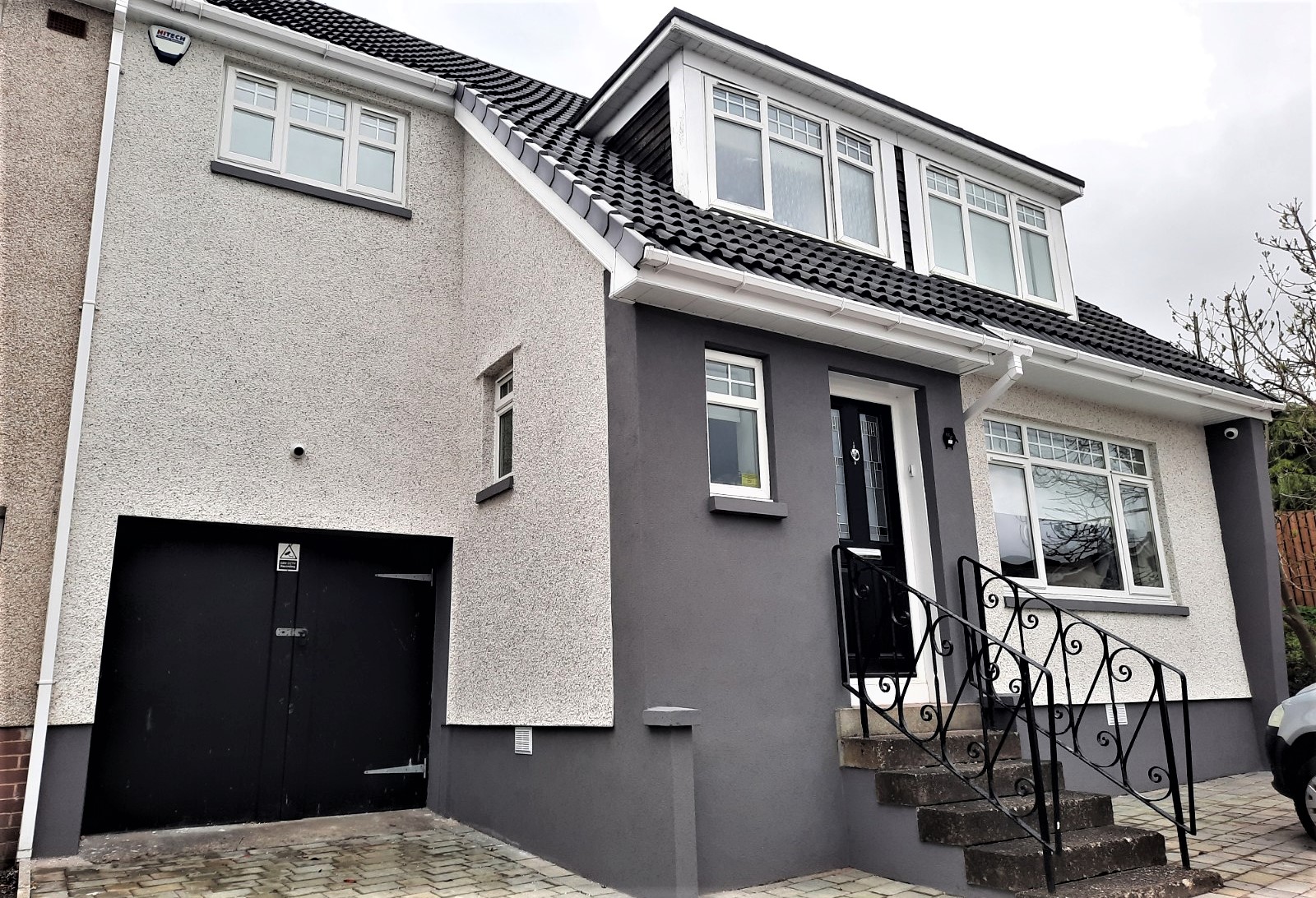 driveway side with smooth roughcast render repair