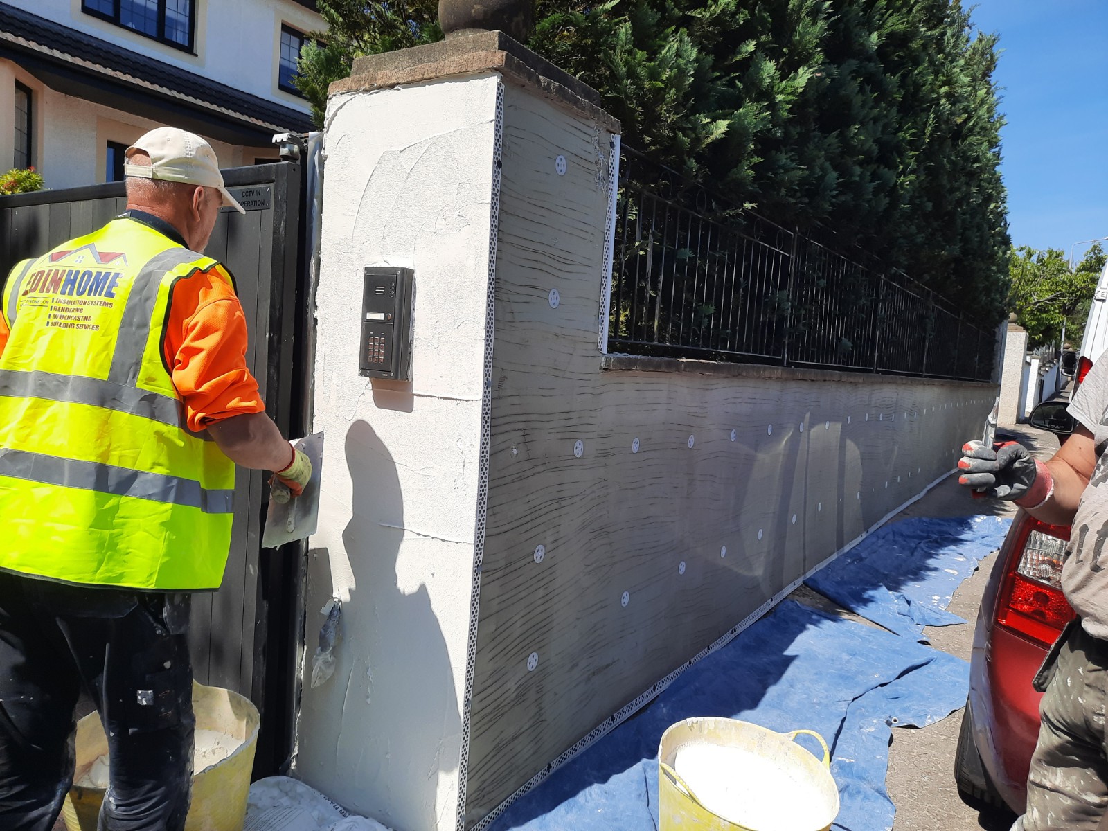 roughcast render Edinburgh repair on column of garden wall