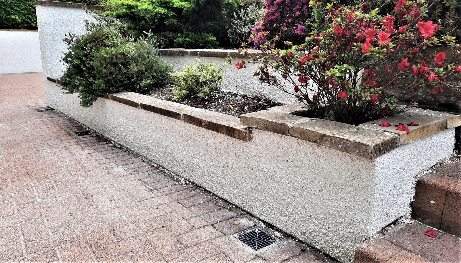 roughcaster Edinburgh completing render on planter wall section