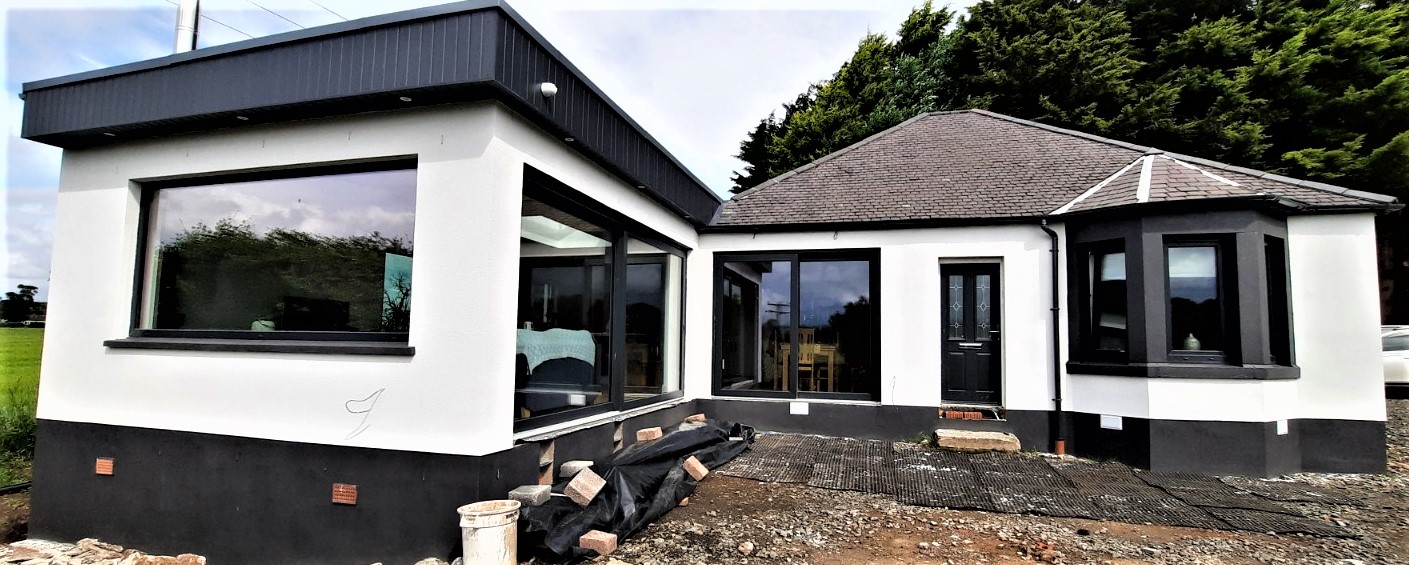 house rendering Edinburgh on modern L-shaped extension