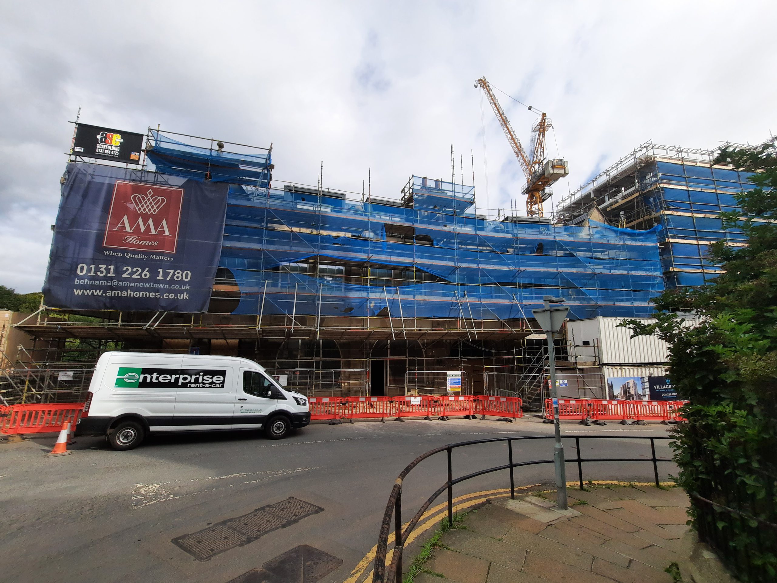 roughcast render repair on urban construction project