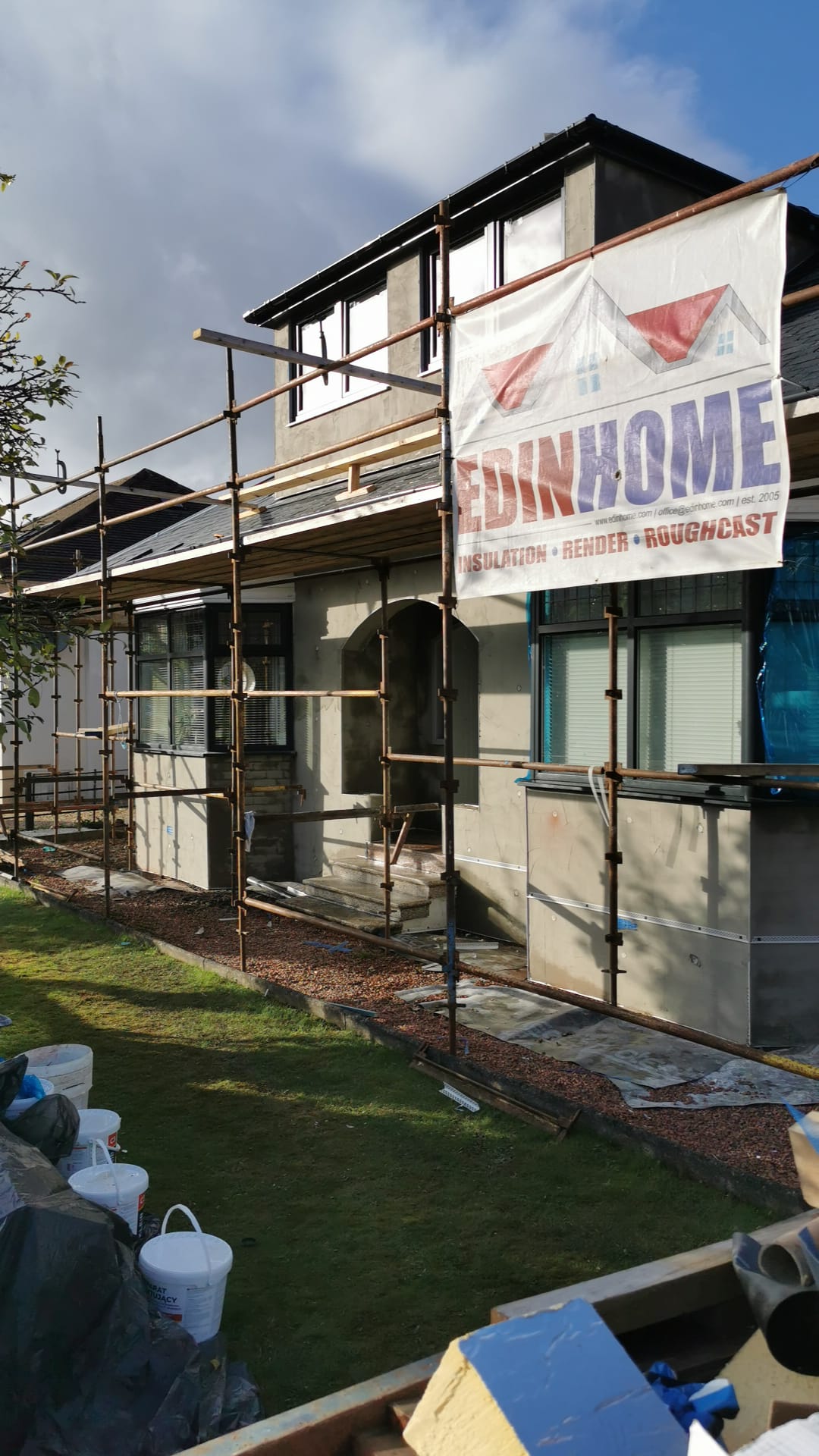 Insulation Edinburgh beneath fresh grey render coat