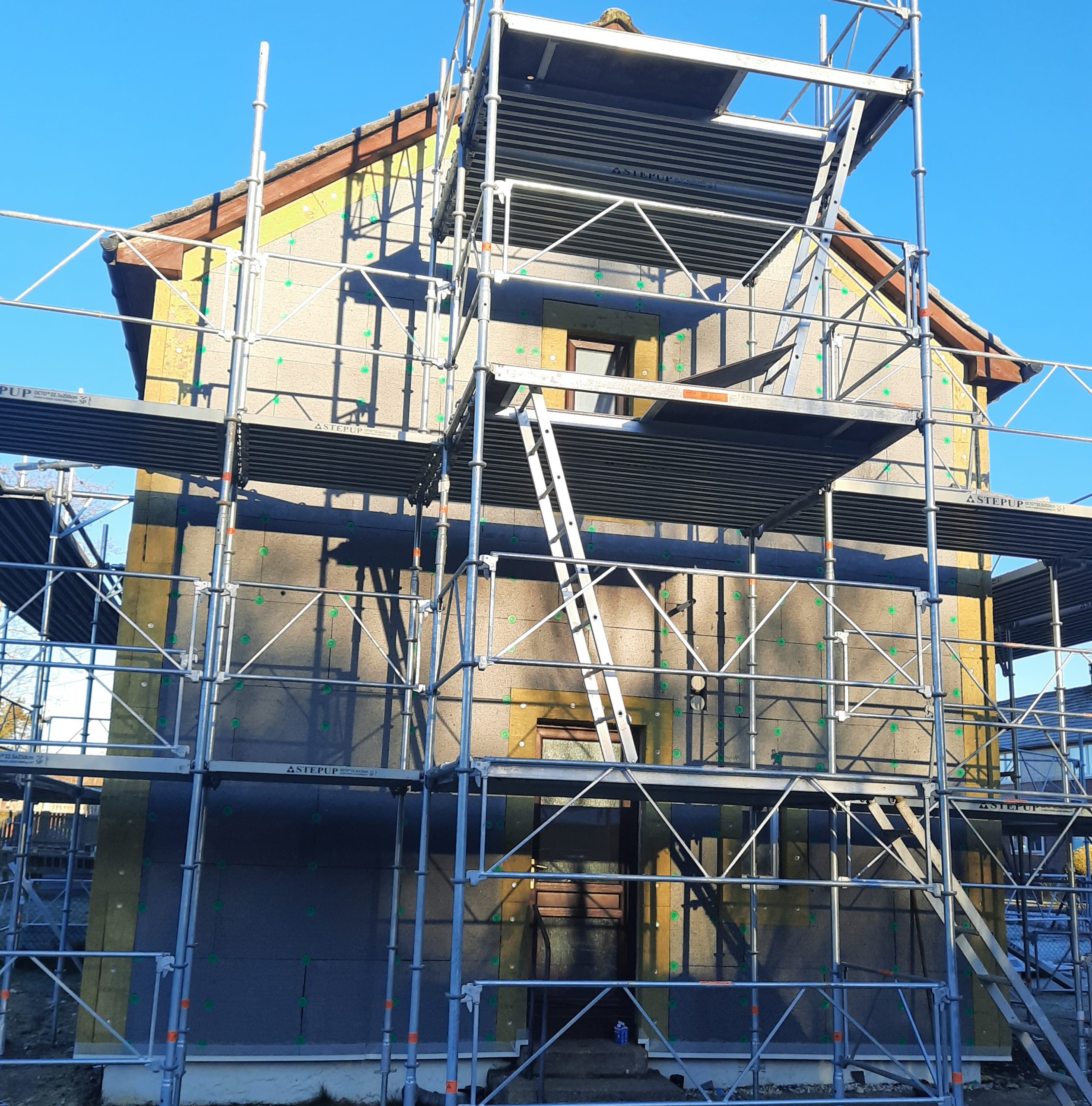 external wall insulation Edinburgh mid-installation on upper storey