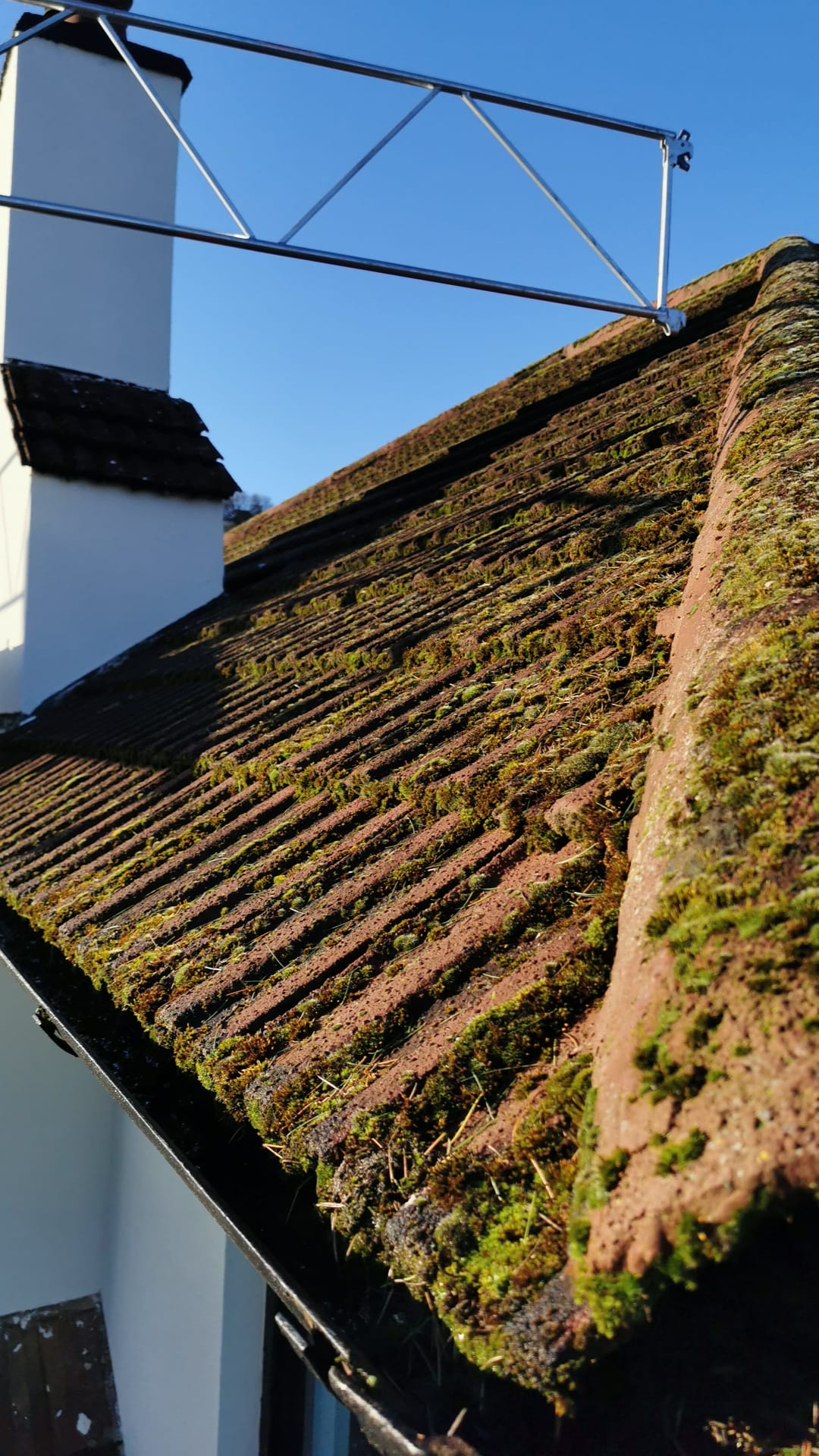 roughcast render Edinburgh view of moss-covered sloped roof