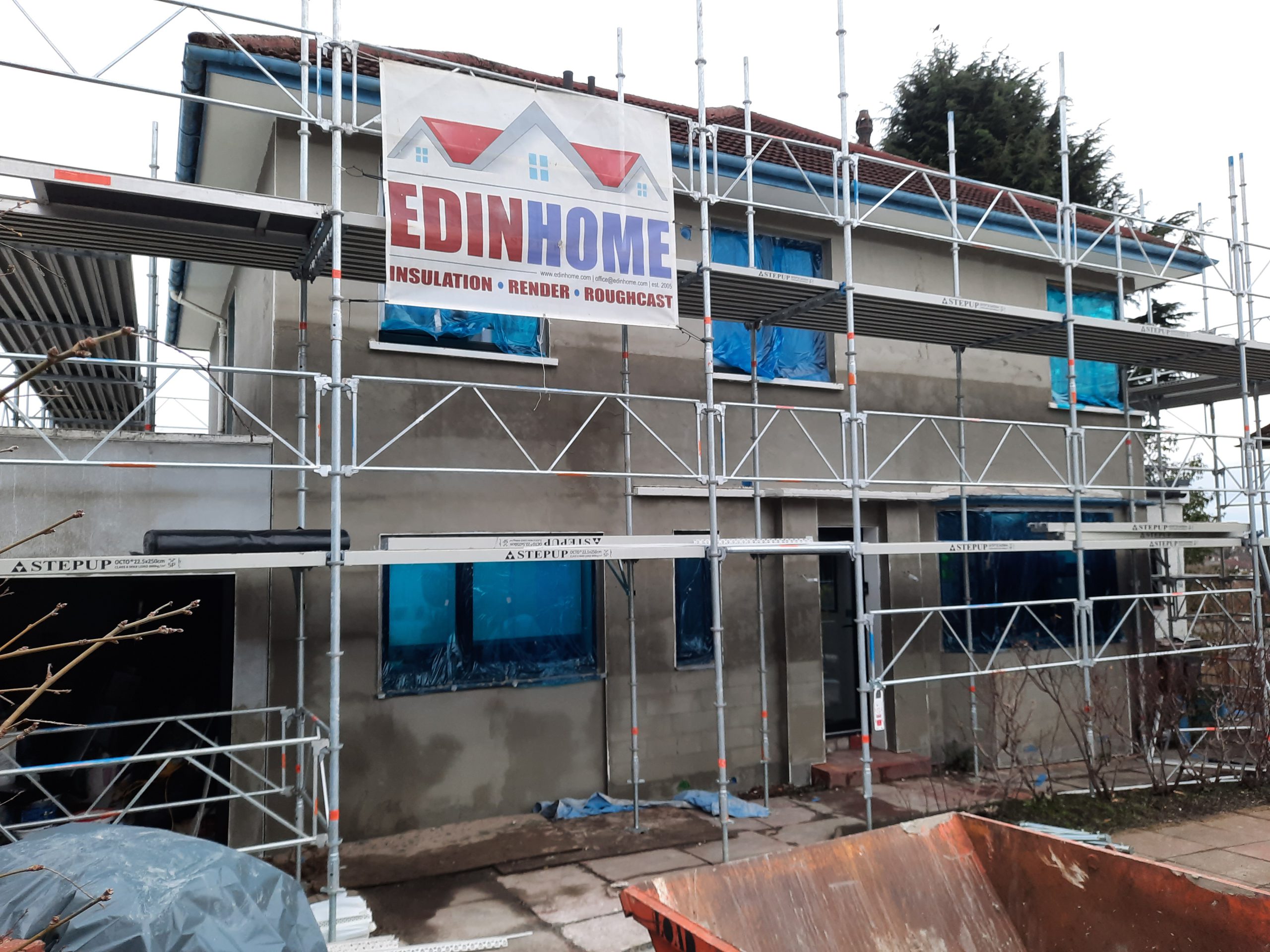 Insulation Edinburgh beneath fresh render on rear wall