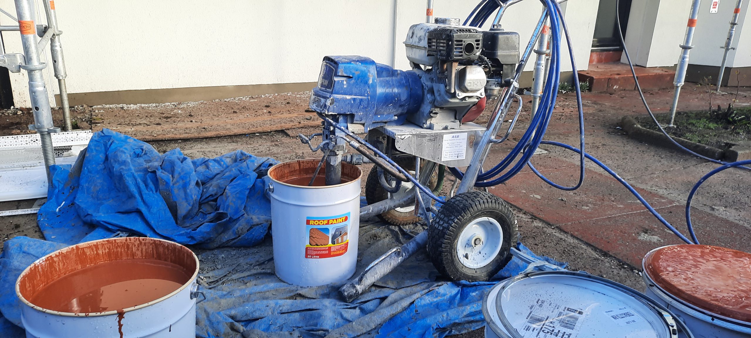 roughcast render Edinburgh preparation equipment on rooftop