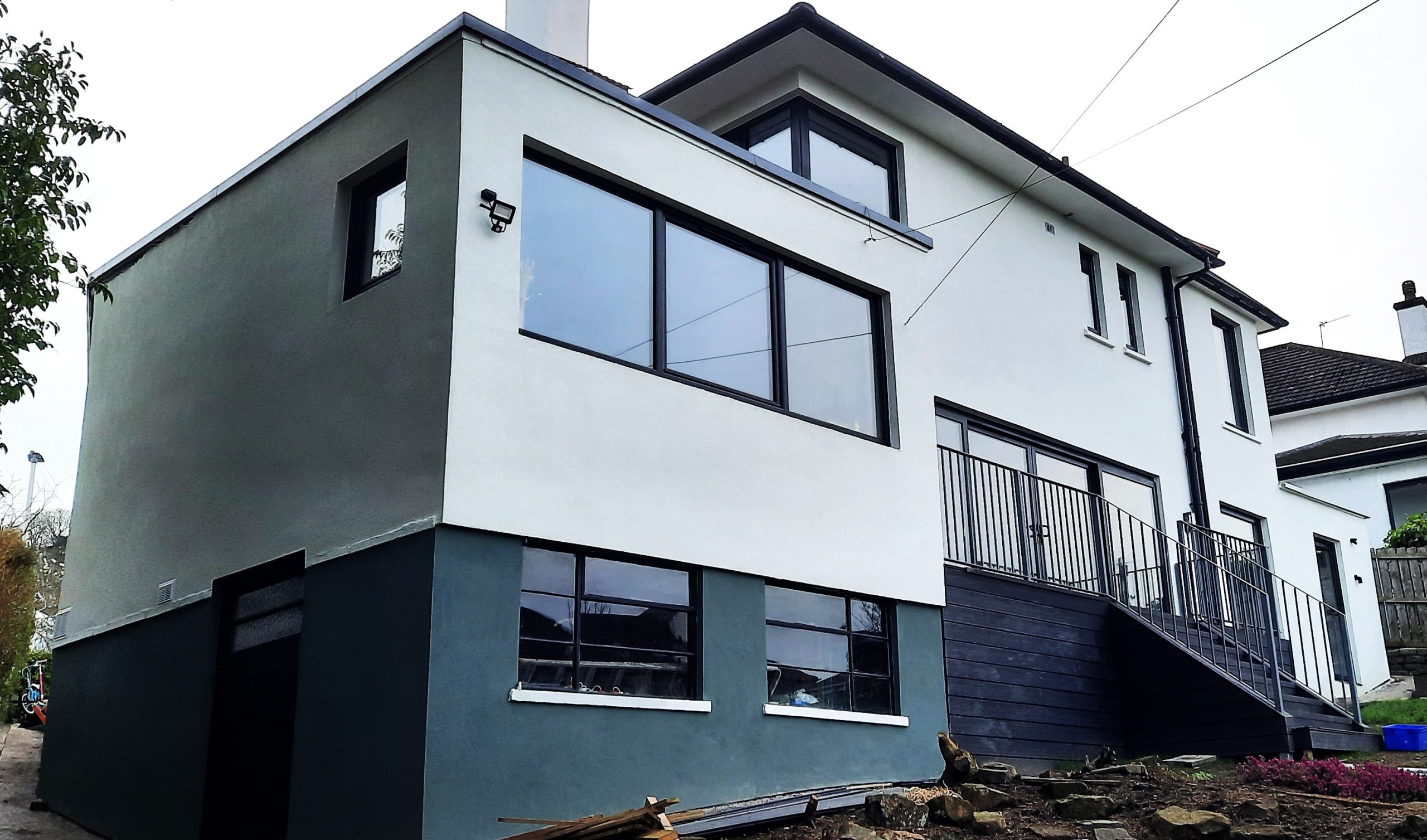 Insulation Edinburgh beneath new white render at rear elevation