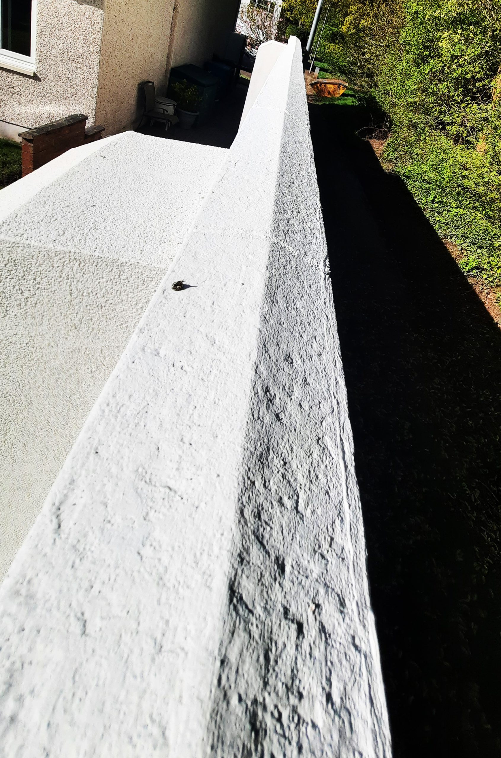 roughcast render repair close-up of textured white finish