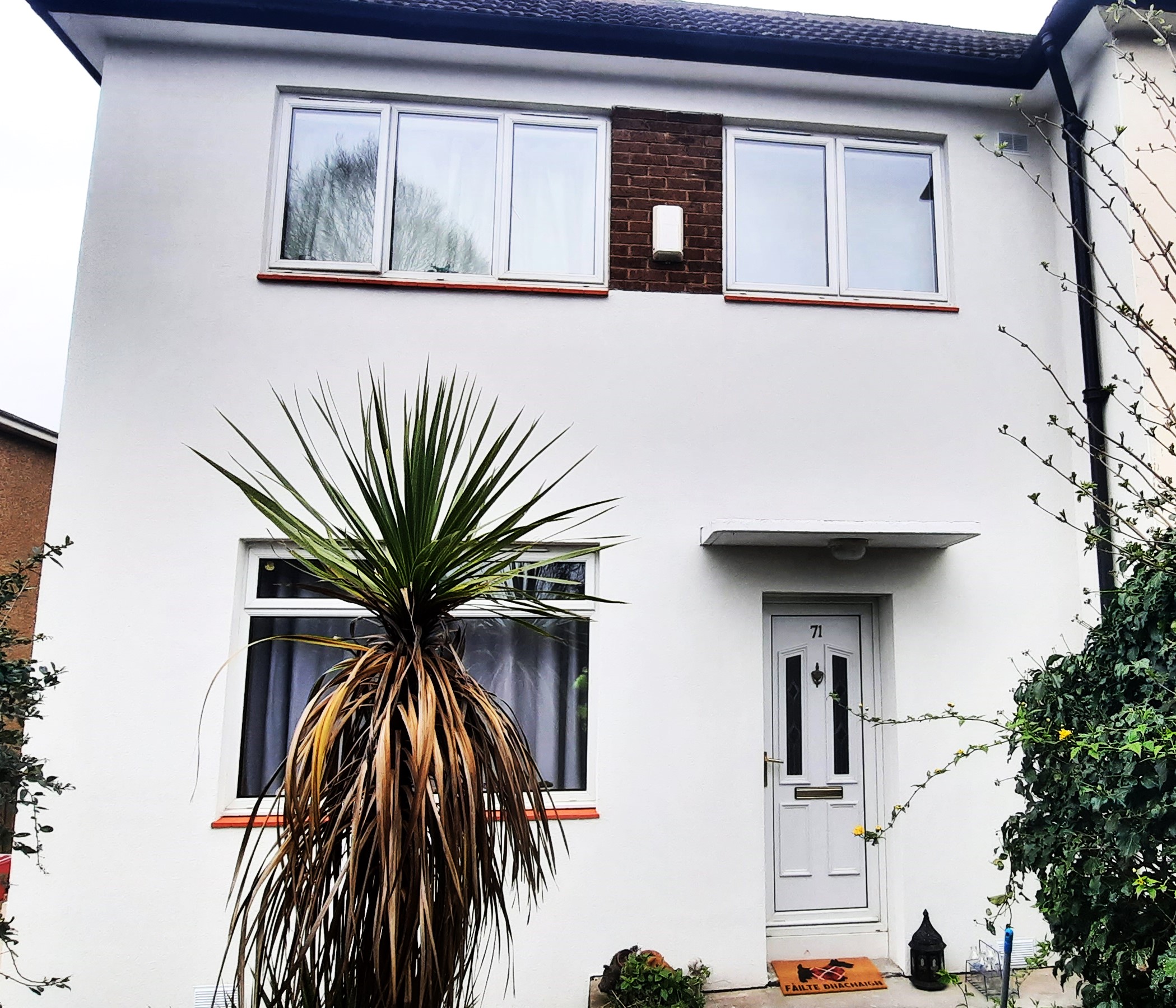 roughcast render repair on modern two-storey home