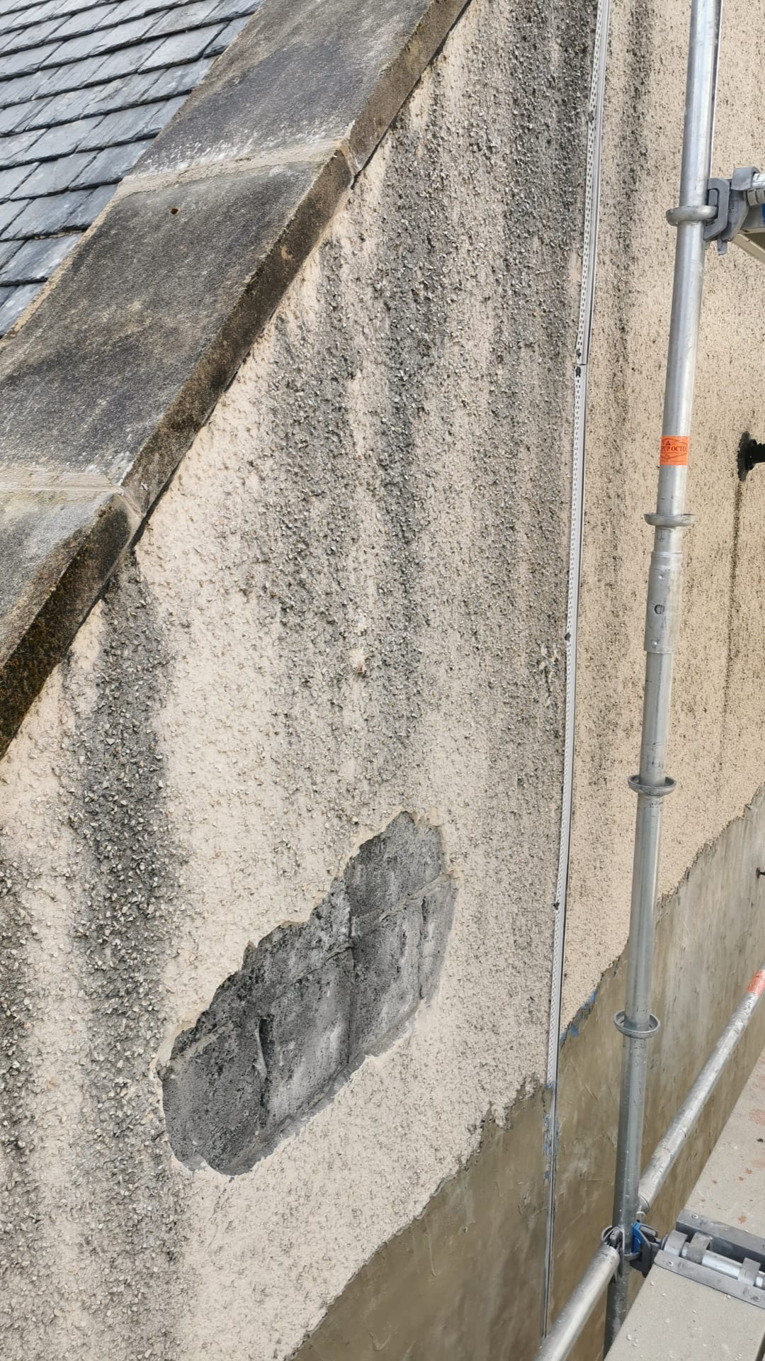 roughcast render Edinburgh close-up of worn exterior wall