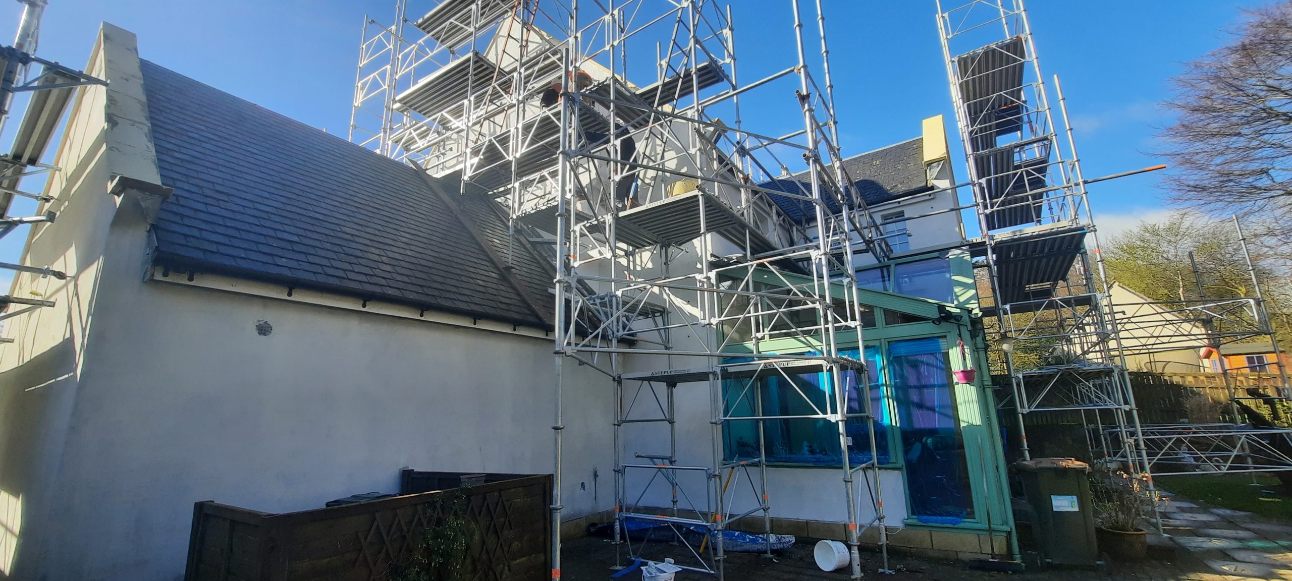 external wall insulation Edinburgh on scaffolded building façade