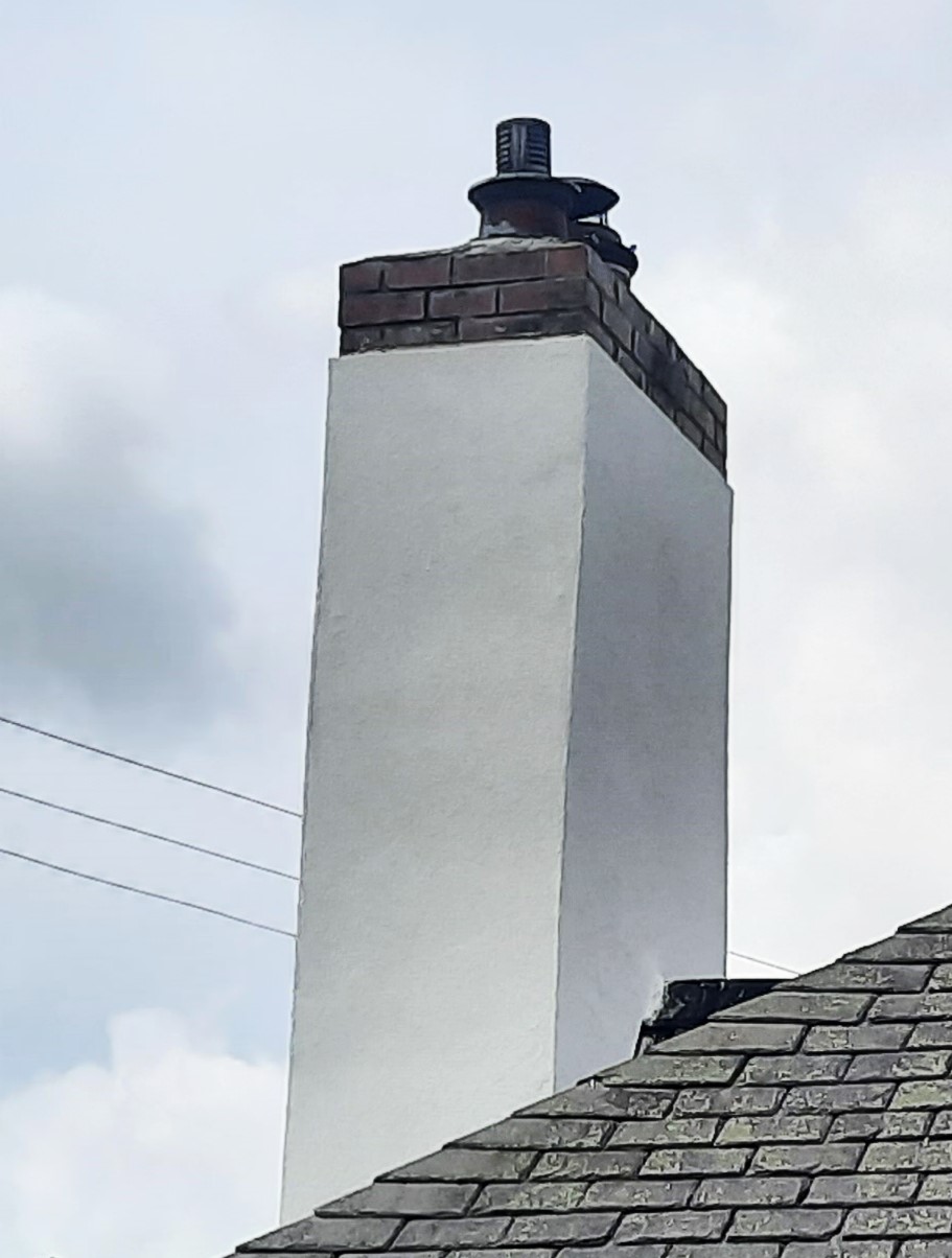 roughcast repair on tall chimney stack