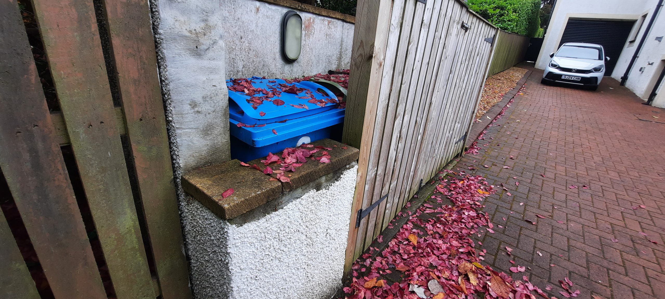 Rendering Edinburgh on raised corner wall by fence