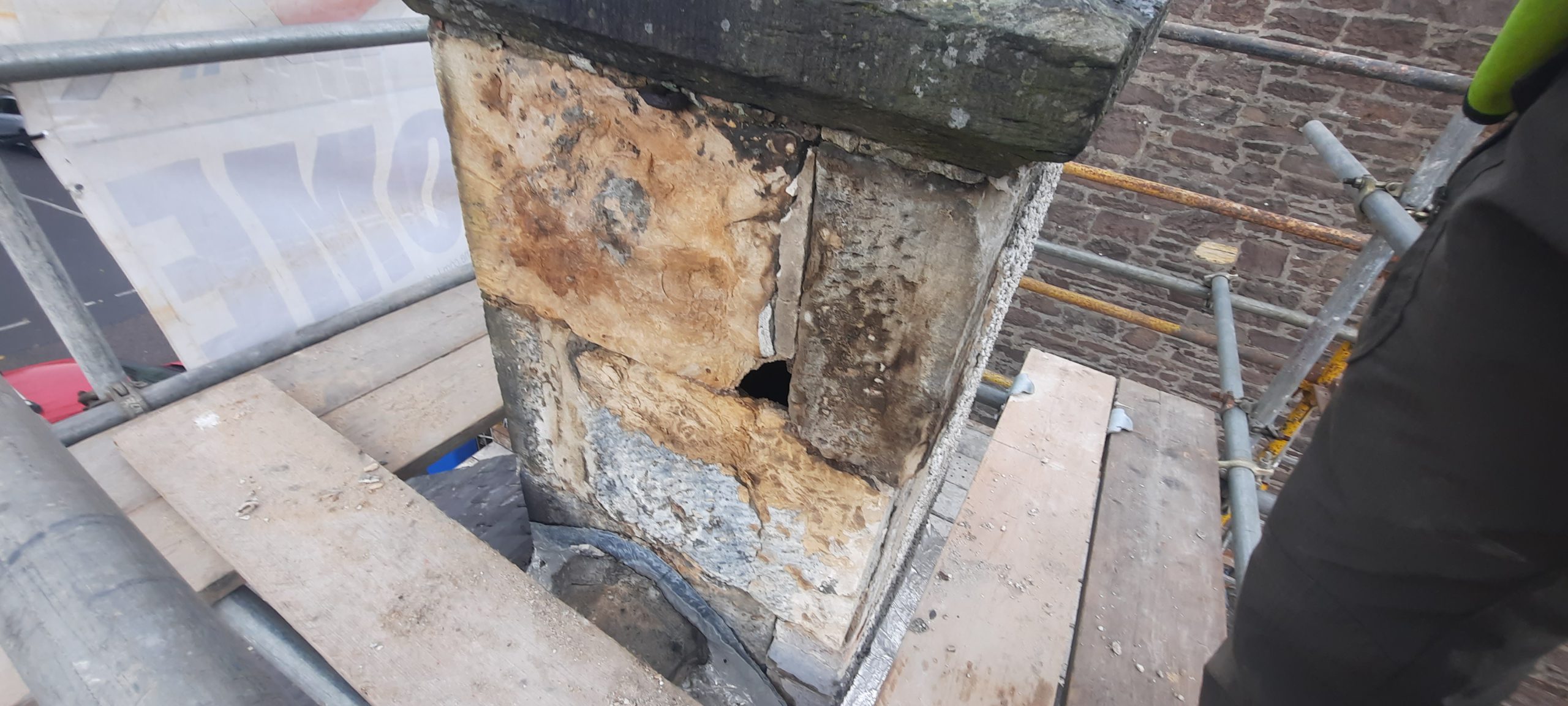 roughcast render repair on chimney stack top