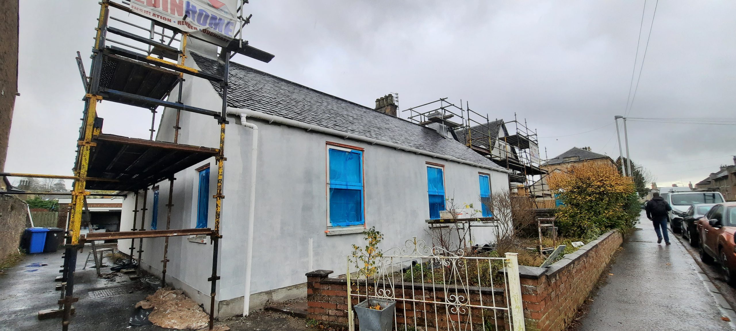 Rendering Edinburgh on clean white external wall