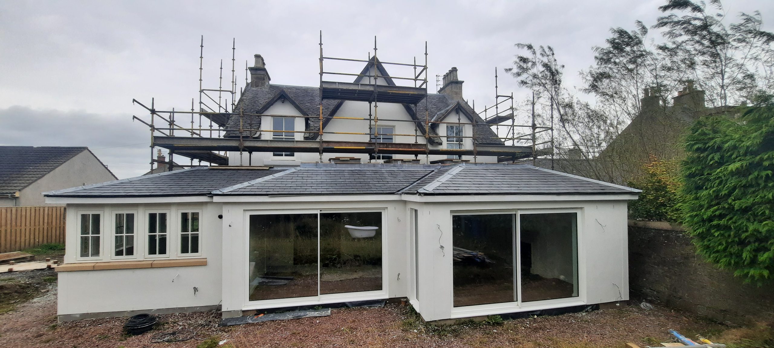 roughcasting Edinburgh on large house rear extension