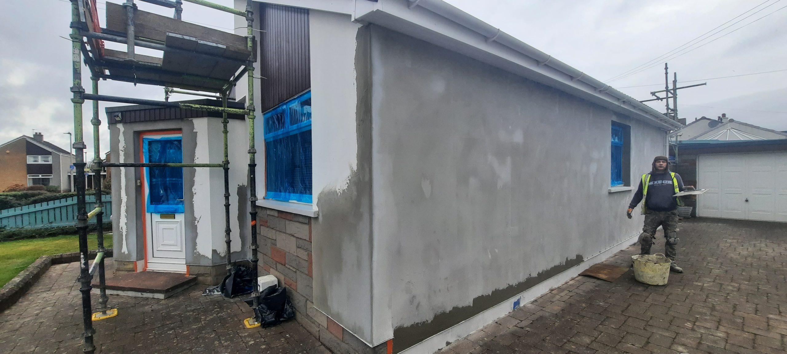 external wall insulation Edinburgh on angled extension wall