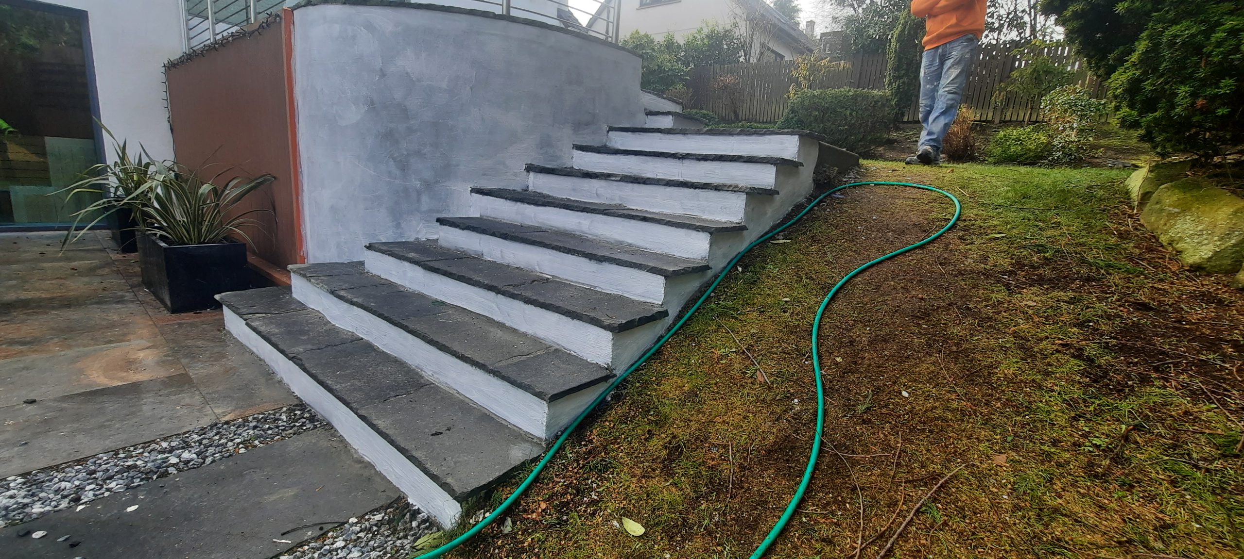 external wall insulation Edinburgh on stairway retaining wall